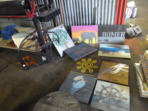 lot 136 image: Wood and Metal Wall Art