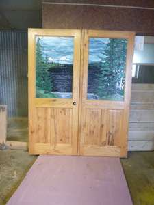 lot 160 image: Beautiful Solid Pine Double Door Set