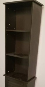 lot 75 image: Tall 3 Shelf Storage Cabinet with Louvered Base Panel