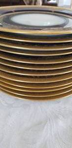 lot 9 image: Guerin Limoges Blue and Gold Porcelain Plates, set of 12