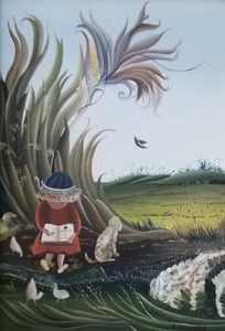 lot 24 image: Annette Ollivary Original Oil on Canvas Painting  Girl and Her Dog