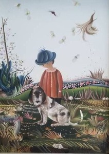 lot 25 image: Annette Ollivary Original Oil on Canvas  Boy and His Dog