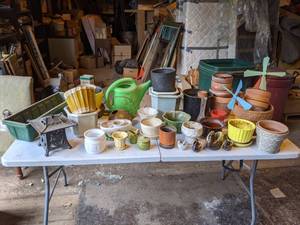 lot 132 image: Large Lot of Planters - Including McCoy and Haeger, Watering Cans, and More