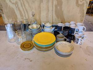 lot 147 image: Lot of Dishes - Including Fiestaware and Corelle, Mugs, and Vases