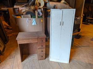 lot 30 image: Tall White Cabinet and Sewing Table