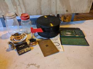 lot 82 image: Lot of Edison Records, Vintage Mercury Drafting Set, Safety Razor, and More