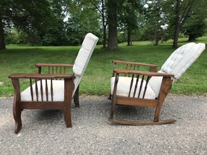 lot 12 image: Antique Reclining Morris Chair & Rocker