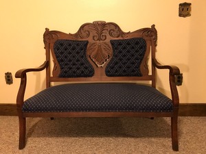 lot 5 image: Antique Navy Blue Loveseat