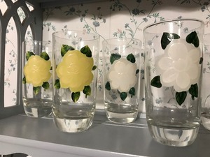 lot 27 image: Handpainted Flower Glassware, Bowls, Bud Vases