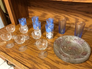 lot 29 image: Antique Juice Glasses, Bar glass, & Plates