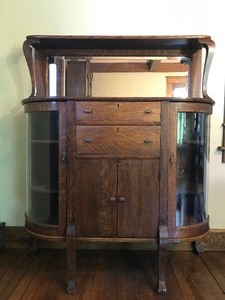 lot 2 image: Antique Buffet Cabinet wCurved Glass