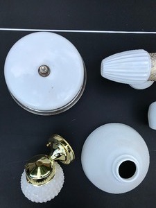 lot 40 image: Salvaged White Light Fixtures, Shades, & Lamp