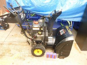 lot 4 image: Poulan Pro 8 hp 24 Snowblower. Finger steer. Lightly used condition. Tested & works. As shown. THIS ITEM HAS A RESERVE.