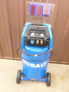 lot 9 image: Kobalt 20 gallon air compressor. Good used condition. Tested & works. As shown.