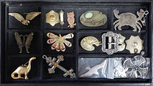 Collection Of Brooches, Charms, Buckle, More