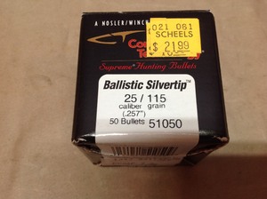 lot 22 image: 25 Cal 150 grain Ballistic Silvertip Bullets