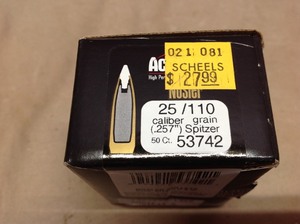 lot 35 image: 25 Cal 110 gr .257 Spitzer Bullets