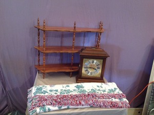 lot 294 image: Clock, Shelving Unit and Rug