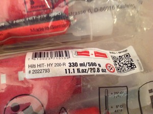 lot 301 image: Adhesive Anchor Hilti HIT-HY 200-R