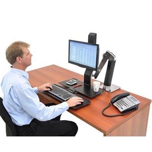 lot 19 image: MSRP $550&nbspErgotron 24-274-026 WorkFit-A Single LD Monitor Sit-Stand Workstation Includes Worksurface & Multi-positional Rotating Drift Free Arm - Very Heavy Duty - Great Condition