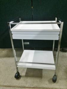lot 42 image: Great 2 Tier Medical Chrome and White Cart With Drawer