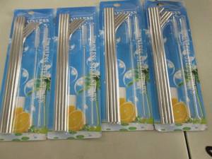 lot 95 image: 4- 8 pks Stainless Steel Straws...