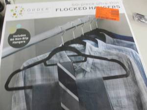 lot 120 image: 50 pc Flocked Suit Hangers Black Re...