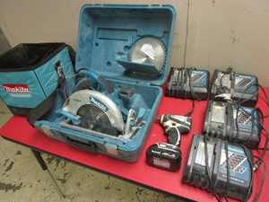 lot 132 image: MAKITA CORDLESS DRILL, MAKITA FAST CHARGERS, MAKITA CIRCULAR SAW