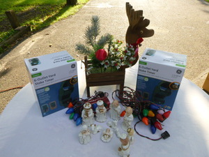 lot 121 image: 2 Outdoor Mechanical Timers, Yard Stake and Miscellaneous Christmas Items