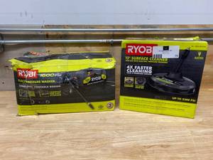 lot 70 image: RYOBI Lot of Two Tool.  A 1,600 PSI 1.2 GPM Electric Pressure Washer and a 12 in. 2,300 PSI Electric Pressure Washers Surface Cleaner