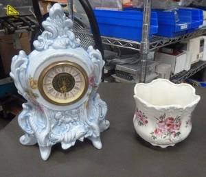 Staffordshire Vase  Bowl, Clock & Hobnail White Milk Glass Epergne (9 tall)