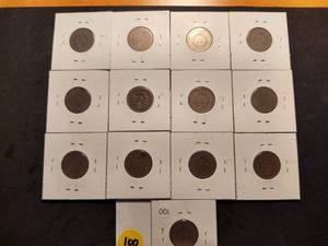 Liberty V Nickel - 1899 thru 1912, (No 1909) 13 coins
