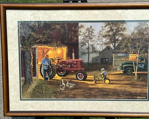 lot 269 image: DAVE BARNHOUSE COMMON GROUND Tractor Farm Framed Print