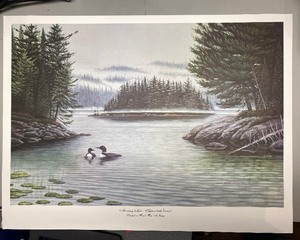 lot 293 image: MORNING MIST - ADIRONDACK LOONS