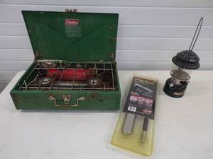 lot 54 image: Camping Stove, Coleman Lantern and 17 Grill Burner Bar