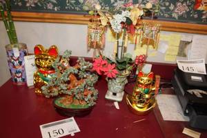 lot 150 image: Table Dcor - Cats, Oriental Lanterns, Bonzai Tree, Bamboo Shoots
