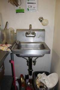 lot 128 image: Advance Food Service Equipment, Inc. Commercial NSF Stainless Steel Wall-Mount Single-Basin Sink with Fixtures