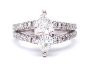 2.22 Carat Marquise Split Shank Estate Diamond Ring in 14k White Gold $16,000