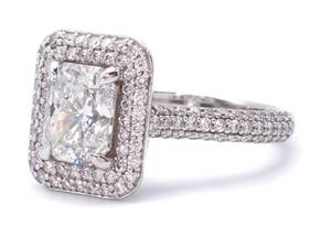 2.84 Carat Radiant Cut Diamond Double Halo Ring in 14k White Gold $17,250 Retail