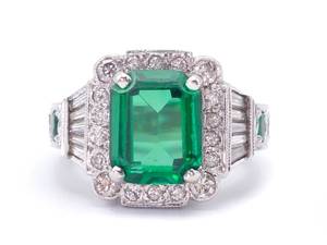 Green Tourmaline, Emerald, and Diamond Jeff Cooper  Naomi Designer Estate Ring in 14k White Gold $10,000 Appraisal Included