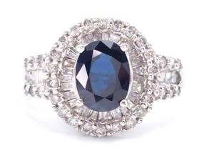 Natural Blue Sapphire and Diamond Estate Ring in 14k White Gold $9200