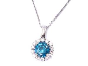 1.62 Carat Blue and White Diamond 16 Estate Necklace in 14k White Gold $5900