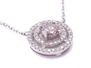 Very Rare Natural Untreated Pink Diamond and White Diamond Double Halo Estate Necklace $10,000