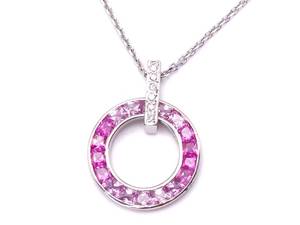 Pretty Pink Sapphire Circle Estate Neckalce in 18k White Gold $3125