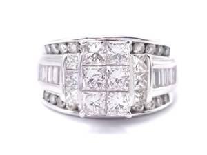 2.8 Carat Illusion Set Diamond Estate Ring in 14k White Gold $7400 Appraisal Included