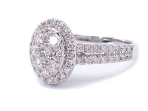 1.48 Carat Oval Illusion Halo Estate Ring in White Gold $5700 Appraisal Included