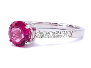 Brand New Brilliant Raspberry Tourmaline and Diamond Ring in 14k White Gold $3699