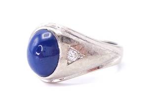 Mens Star Sapphire and Diamond Estate Ring in 14k White Gold $2750