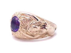 Mid-Century Modern Amethyst Mermaid Estate Ring in Heavy 14k Yellow Gold $2800 Appraisal Included