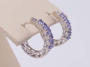 Outstanding Tanzanite and Diamond Estate Huggie Earrings in 14k White Gold $2250